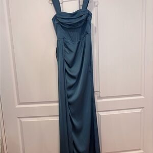 Azazie Green Asymmetrical Ruched Maxi Dress